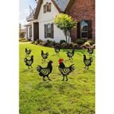 3Art Metal Dekoratif Bahçe Süsleri - 6'Lı Set Metal Horoz Ve Tavuk