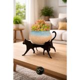 3art Metal Dekoratif Kedi Figürlü Saksı Standı - Bitki & Sukulent Standı - Modern Ev Dekoru