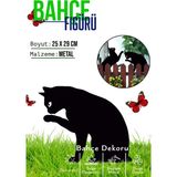 3Art Metal Dekoratif Metal Bahçe Süsü - Bahçe Dekorasyonu Dekor Kedi - Saksı Üstüne Heykel Figürü - 29 x 35
