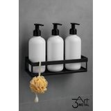 3art Metal Duvar Tipi Banyo Şampuanlık Metal Siyah Raflı Sabunluk Organizer & Sünger Askısı