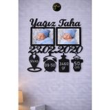 3Art Metal Kişiye Özel Bebek Odası Duvar Tablosu - Doğum Tarihli – Saat, Boy & Kilo Detaylı Çocuk Odası Dekoru