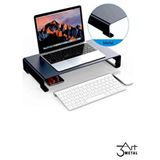 3Art Metal Mat Siyah Monitör ve Laptop Yükseltici Stand 37x23x8 cm Ergonomik Tasarım ile Uyumlu