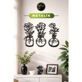 3Art Metal Minimal Çiçekli Vazo Duvar Tablosu – Modern Siyah Dekoratif Tablo