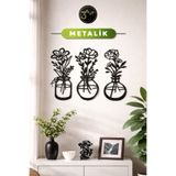 3Art Metal Minimal Çiçekli Vazo Duvar Tablosu – Modern Siyah Dekoratif Tablo