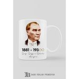 3b Baskı Reklam Promosyon Atatürk Temalı Porselen Kupa Bardak - Beyaz - 300 ml