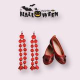 3b Kids Kız Çocuk Cadılar Bayramı Kırmızı Bubble Saç + Kırmızı Örümcekli Babet Halloween Cadılar Bayramı Parti Doğum Günü Set - Kırmızı - Siyah
