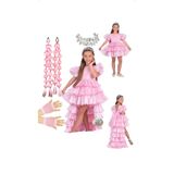 3b kids pembe arkası çıtçıtlı kabarık kat kat katlı mezuniyet düğün abiye doğumgünü elbise gelinlik +saç+taç