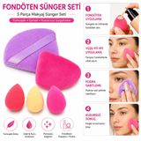 3B Trend 5 Parça Fondöten Sünger Seti Makyaj Süngeri Seti Pudra Pufu Islak Kuru Kullanım Fondöten Kapatıcı BB Krem Kozmetik Süngeri