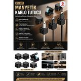 3b Trend 6'lı Manyetik Kablo Tutucu Seti - Yapışkanlı Kablo Düzenleyici Organizer - Siyah