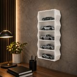 3D 1:64 Araba Sergileme Vitrini, Pleksi Kapaklı Mini Araba Rafı, Diecast Araç Standı, 5 Araçlık Duvar ve Masaüstü Vitrin - Beyaz
