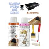 3d ahşap patina seti su bazlı 150 ml- parlak vernik 150 ml - boya tavası fırça rulo doku tarağı seti BURMA