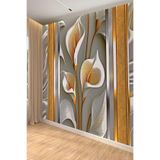 3D Altın Detaylı Kala Çiçeği Desenli Tekstil Duvar Kağıdı, 150 x 100