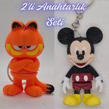 3D Atölye Maker Garfield ve Esnek Mickey Mouse Anahtarlık - Çok Renkli