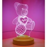 3D Ayı Teddy Hediyesi 3 Boyutlu LED Lamba - Çok Renkli - Siyah - Plastik