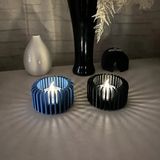 3D Baskı Modern Çizgili Mumluk - Tealight Mumluk (1 Adet)-Mavi