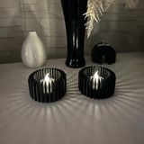 3D Baskı Modern Çizgili Mumluk - Tealight Mumluk (1 Adet)-Siyah