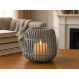 3D Baskı Modern Kafes Tasarımlı Dekoratif Mumluk - Tealight Mumluk, Masaüstü Ev Ve Ofis Dekoru-Gri