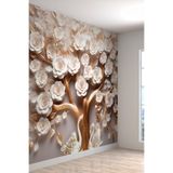 3D Çiçek Ağacı ve Kuğu Desenli Tekstil Duvar Kağıdı, 200 x 100