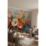 3D Çiçek Desenli Tek Parça Duvar Kağıdı -Isı ve Ses Yalıtımı Yırtılmaz, 300 x 240