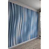 3D Dalgalı Çizgili Mavi Duvar Kağıdı, 450 x 240