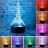 3D Dokunmatik LED Gece Lambası –pilli & USB Bağlantılı Renk Değiştiren Masaüstü Eyfel Kulesi Şekilli - Siyah