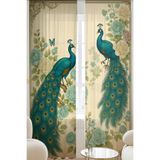 3D ELSE HALI Vintage Tavus Kuşu Desenli Çift Kanatlı Tül Perde Oturma Odası Salon Mutfak 140x260cm