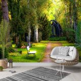 3D ELSE HALI YEŞİL PARK BANK DESENLİ SİLİNEBİLİR POSTER DUVAR KAĞIDI 250x180cm