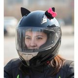 3D Fabrick Kask Süsü -Motor & Motosiklet Pembe Fiyonklu Siyah Kedi Kulak Kask Dış Aksesuarı