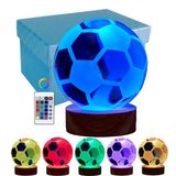 3D Futbol Gece Lambası, 16 Renkli LED Ahşap Tabanlı 3.1 inç Futbol Kristal Top Lambası, 3D Lazer Gravür Holografik Gece Lambası, Hediye Kutusu Ambalajı, Doğum Günü Futbol Oyuncak Ev Dekoru (Futbol)