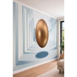 3D Geometrik Koridor ve Altın Obje - Modern Tasarımlı Tek Parça Tekstil Duvar Kağıdı, 280 x 280