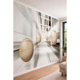 3D Geometrik Perspektif ve Ahşap Objeler Tek Parça Tekstil Duvar Kağıdı, 450 x 270