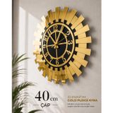 3D Gold Pleksi Ayna Duvar Saati, 40 cm, Siyah-Gold | Güneş Tasarımı, 3D Kabartma Yüzey, Modern Dekor, Pleksi Ayna Detay, Çap 40 cm
