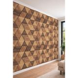 3D Görünümlü Ahşap Panelli Üçgen Geometrik Desenli Tek Parça Tekstil Duvar Kağıdı, 500 x 280