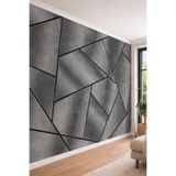 3D Görünümlü Beton Dokulu Geometrik Panel Desenli Tek Parça Tekstil Duvar Kağıdı, 350 x 280