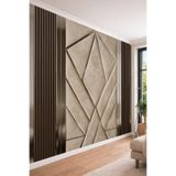 3D Görünümlü Geometrik Panel ve Çıta Desenli Lüks Tek Parça Tekstil Duvar Kağıdı, 450 x 270