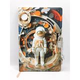 3D Görünümlü Hatıra Defteri (Günlük) Kilitli Defter 80 Yaprak - Turuncu Astronot