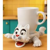 3D Hareketli Kedi Coaster – Eğlenceli Bardak Altlığı | Masaüstü Dekor & Hediye | PLA 3D Baskı | Komik Sürpriz Mekanizma | Ev, Ofis & Kafe – Renk Seçenekli (Beyaz)