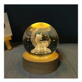 3D Kristal Cam Küre Ahşap Kaideli Gece Lambası - Unicorn