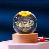 3D Kristal Cam Küre, Ahşap Soketli Gece Lambası,led, Sevgiliye Hediye, Noel, Öğretmenler Günü - Çok Renkli - Siyah - Plastik