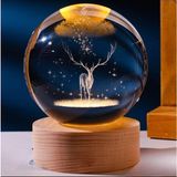 3D Kristal Cam Küre, Ahşap Soketli Gece Lambası,led, Sevgiliye Hediye, Noel, Öğretmenler Günü, Özel Tasarım Harika Bir Hediye (Geyik)