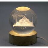 3D Kristal Cam Küre Ahşap Soketli Istanbul Temalı LED Lamba ALK2573 - Çok Renkli - Düz - Standart