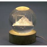3D Kristal Cam Küre Ahşap Soketli İstanbul Temalı Led Lamba Alk2573 Mirkh002k-Alk2573