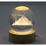3D Kristal Cam Kure Ahsap Soketli Istanbul Temali Led Lamba Alk2573