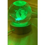 3D Led Işık Cam Küre Çok Işıklı Ahşap Aydede 6 cm