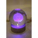 3D Led Işık Cam Küre Çok Işıklı Ahşap Hindiba Çiçeği 6 cm