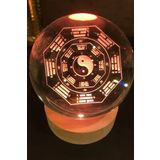 3D Led Işık Cam Küre Çok Renk Gece Lambası Yin Yan 8 cm Mega Boy