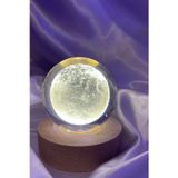3D Led Işık Cam Küre Tek Renk Günışığı Ahşap Ay 7 Cm