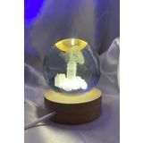 3D Led Işık Gecelambası Cam Küre Tek Renk Günışığı Ahşap Galata Kulesi Gece Lambası 6 cm