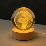 3D Led Işıklı Dünya Figürlü Ahşap Standlı Cam Küre - Gece Lambası