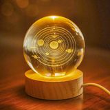 3D Led Işıklı Gezegen Figürlü Ahşap Standlı Cam Küre - Gece Lambası
